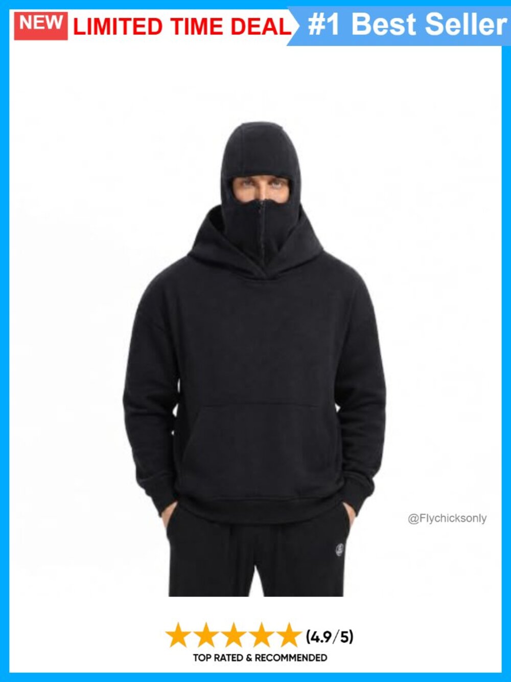 Men's Balaclava Hoodie Zip-Up Fleece Lined Wind-Resistant Winter Jacket